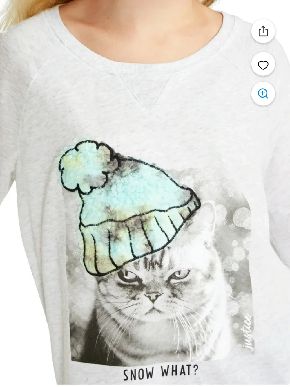 Girls' White Cat Graphic Long-Sleeve Top - Snow What?( size: m) nwt